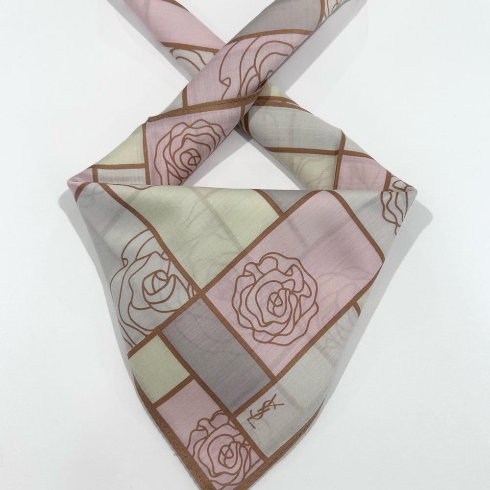 WOMEN HANDKERCHIEF YSL FLORAL Rose Geometric BANDANA COTTON POCKET SQUARE 20”